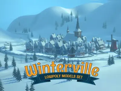 Winterville set Low-poly 3D model