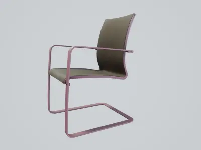 Modern chair warm grey linen - light pink painted wood Low-poly 3D model