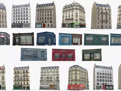 Paris Buildings Collection Low-poly 3D model
