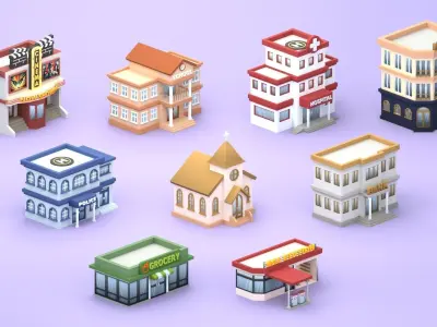 Cartoon Low Poly Building Pack Set2 Low-poly 3D model