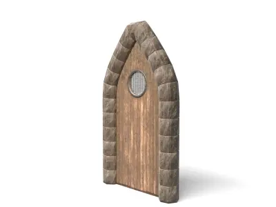 Small Medieval Wooden Door With Pointed Arch Low-poly 3D model