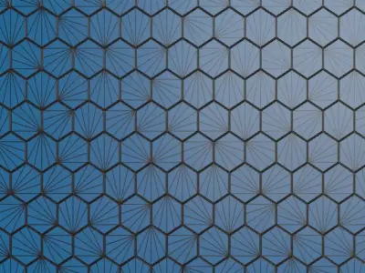 Blue Art Deco Hexagonal Fan Ceramic Tiles PBR Seamless Texture