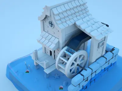 3d mill house model Low-poly 3D model