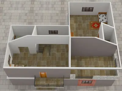 LOW POLY BUILDING 2 two story house Low-poly 3D model