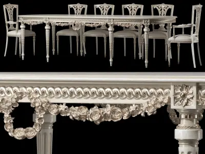 rococo table and chairs set 3D model