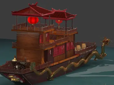 Chinese ancient dragon  house boat 3D model
