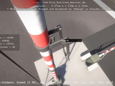 Low-Poly Railroad Barrier 8m Low-poly 3D model