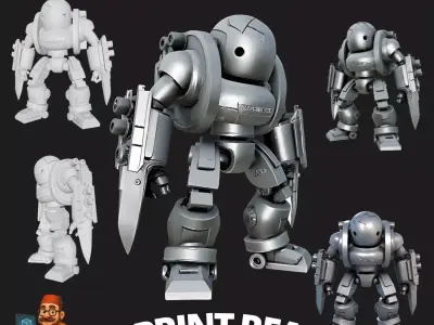 Powerful and Armored Heavy Mech Robot Figure 3D Model  3D print model