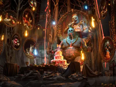 Birthday Feast Horror Environment  UE5 Low-poly 3D model