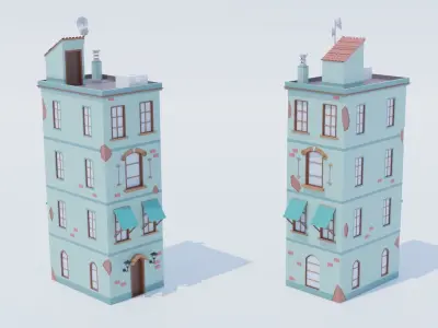 14 Pack Italian Buildings Low-Poly Low-poly 3D model