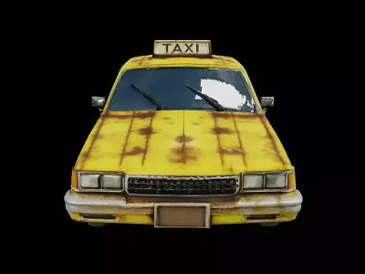 Rusted Vintage Taxi Weathered Classic Cab Game Ready PBR Low-poly 3D model