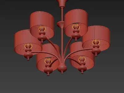 Classic gold chandelier with four shades 3D model