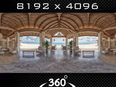 Luxury Tropical Beach Pavilion Lounge Low-poly 3D model