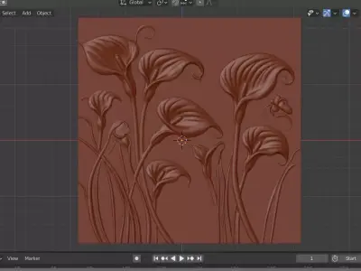 Calla Lily Relief Panel Wall Decor Set STL Mural CNC 388 3D model