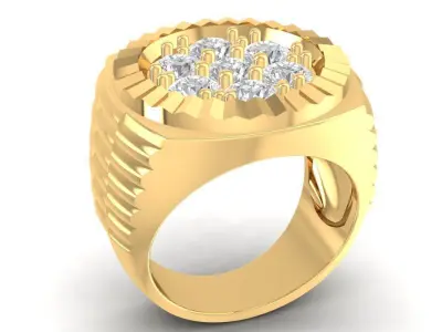 Men Round Signet Ring with Cluster Diamond Setting  2151 3D print model