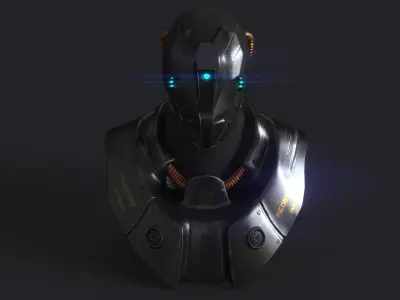 Armor futuristic robot head Low-poly 3D model