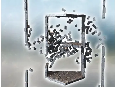 Stone house ruin with a central load-bearing wall and stone encl 3D print model