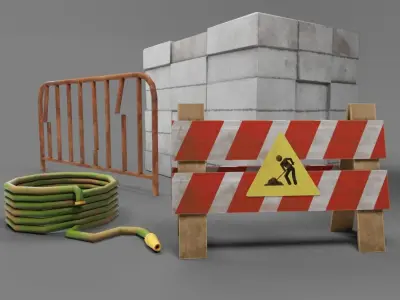 Road Works Low-poly 3D model