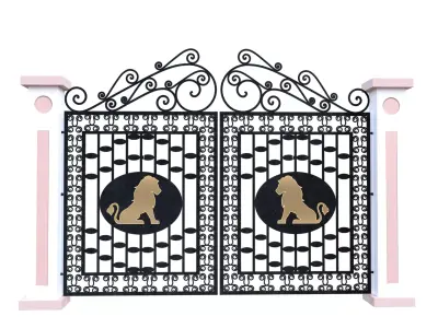 Ornamental Iron Entrance Gate with Lion Motifs 3D Model Low-poly 3D model
