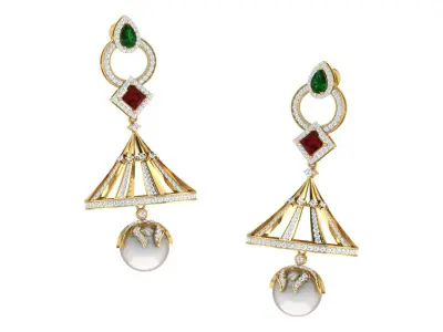 Yellow gold diamond earring-EZ ER-13 3D print model