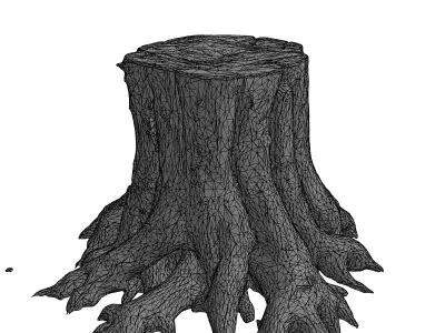 Realistic Mossy Tree Stump and Roots Low-poly 3D model