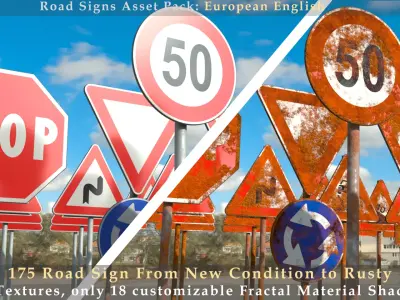 175 EU Road-Street Signs From New Condition To Rusty Assets Pack 3D model