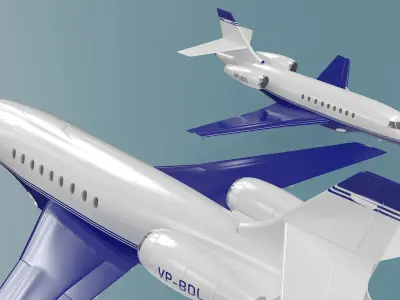 Falcon Business Jet Dassault 2000 Simplified Rigged for Cinema 4D 