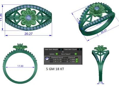 Women Ring  Render 3dm STL OBJ FBX Details 3D print model 227
