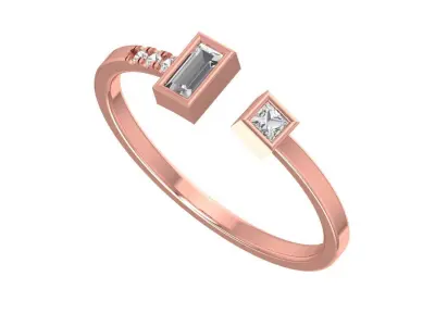 Solitaire Women Light Weight Baguette Princess stone Band Ring 3D print model