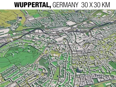 Wuppertal Germany 30x30km 3D City Map 3D model