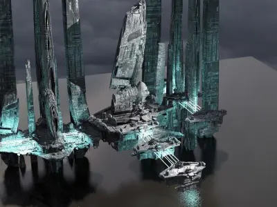 Halo Inspired Skyline Kitbash 3D model