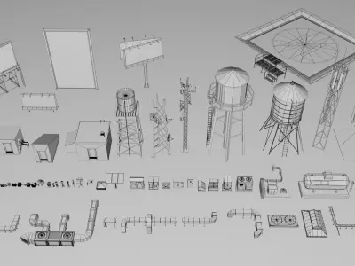 Rooftop Props Collection Pack Low-poly 3D model
