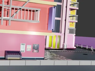 low poly street building 3D model