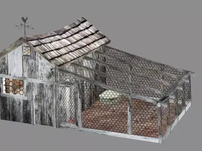 Chicken Coop With Cage Low Poly 3D Model Low-poly 3D model