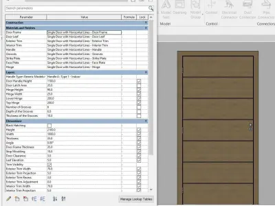 Single Door - Horizontal Lines -12 Handles - Revit 2020  3D model