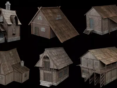 6 medieval house Low-poly 3D model