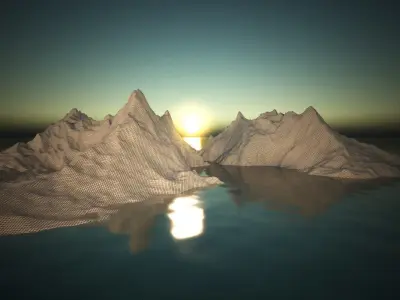 Exterior 001 Mountain winter and water 3D model