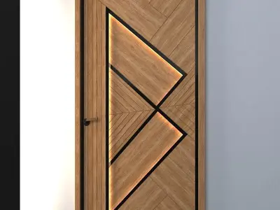 3d door wooden with triangle design Low-poly 3D model