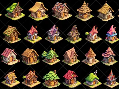 115 Transparent Fantasy Huts Houses Homes Game Assets Texture