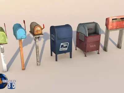 Realistic Mailbox collection pack lowpoly 3d model Low-poly 3D model