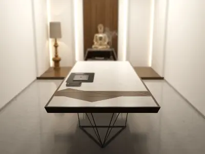 Diamond Table with Copper stone solid white Desk top 3D model