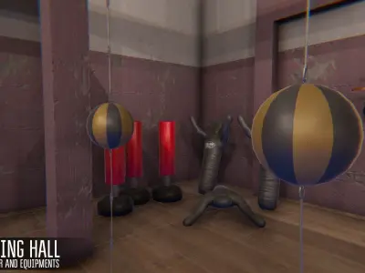 Boxing hall - interior and equipments Low-poly 3D model