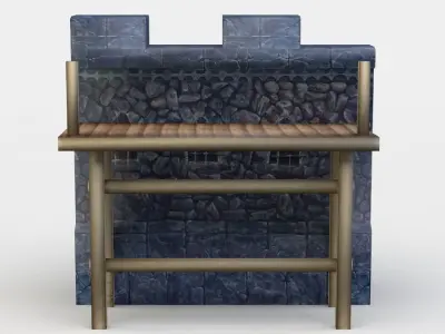 Masonry wall with wooden platform Low-poly 3D model