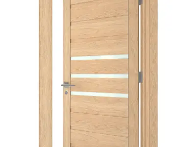 Door-056 wooden door with glass panels 3D model