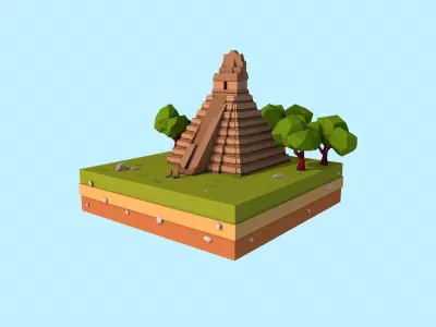 Cartoon Low Poly The Great Jaguar Tikal Temple Low-poly 3D model