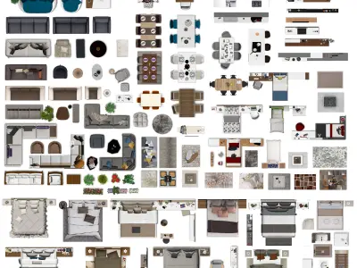 FLOOR PLAN 2d furniture top view PSD  realistic Vol-2 3D model