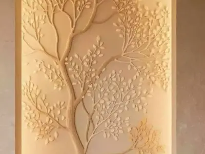 Modern Tree Relief Panel Wall Decor Set STL Mural CNC 339 3D model