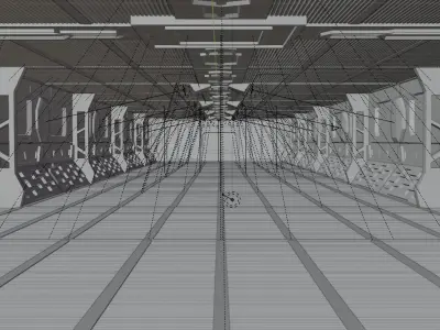 A futuristic tunnel interior pathway in the space station 3D model