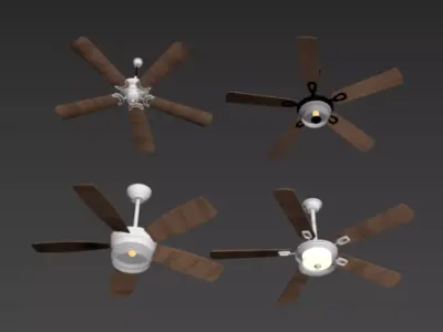 Modern Dark Wood 5-Blade Ceiling Fan Set 3D model