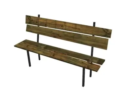 bench wooden with metal legs Low-poly 3D model